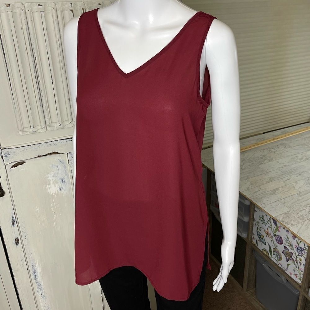 Japna Red High Low Lace Up Back Camisole Top Size Small